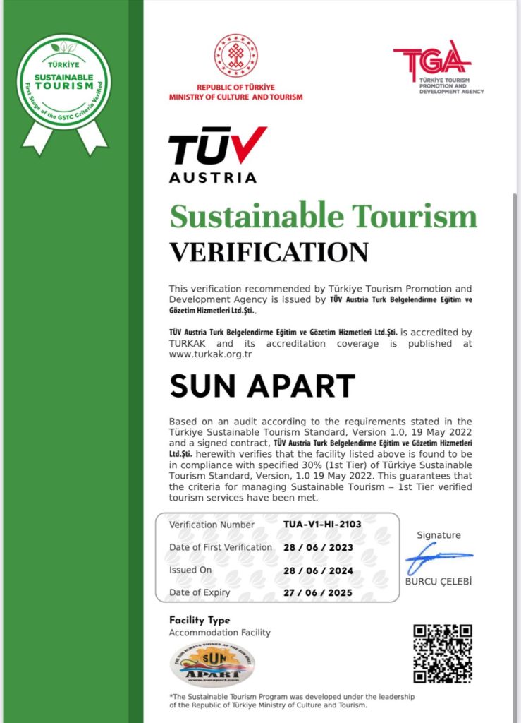 Sun Apart Sustainable Tourism Verification certificate